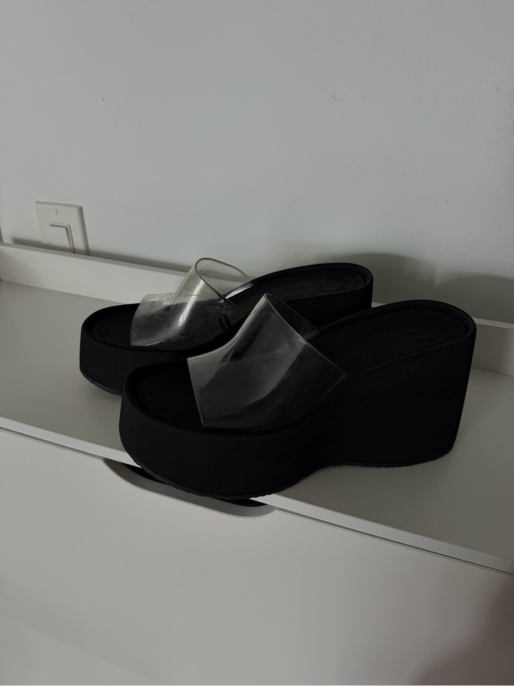 Zara Black Platform Slides with Clear Upper